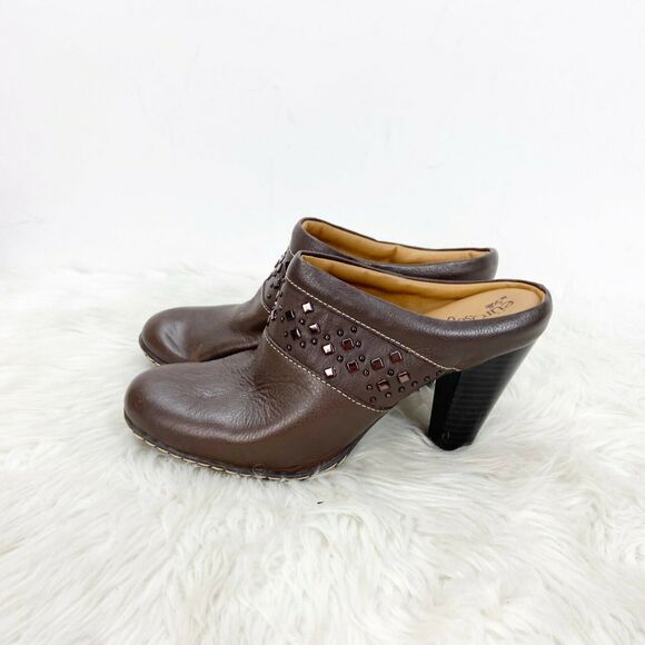 eurosoft Sofft 6 M Womens Brown Leather Stude Slide Heeled Clogs - Picture 4 of 11